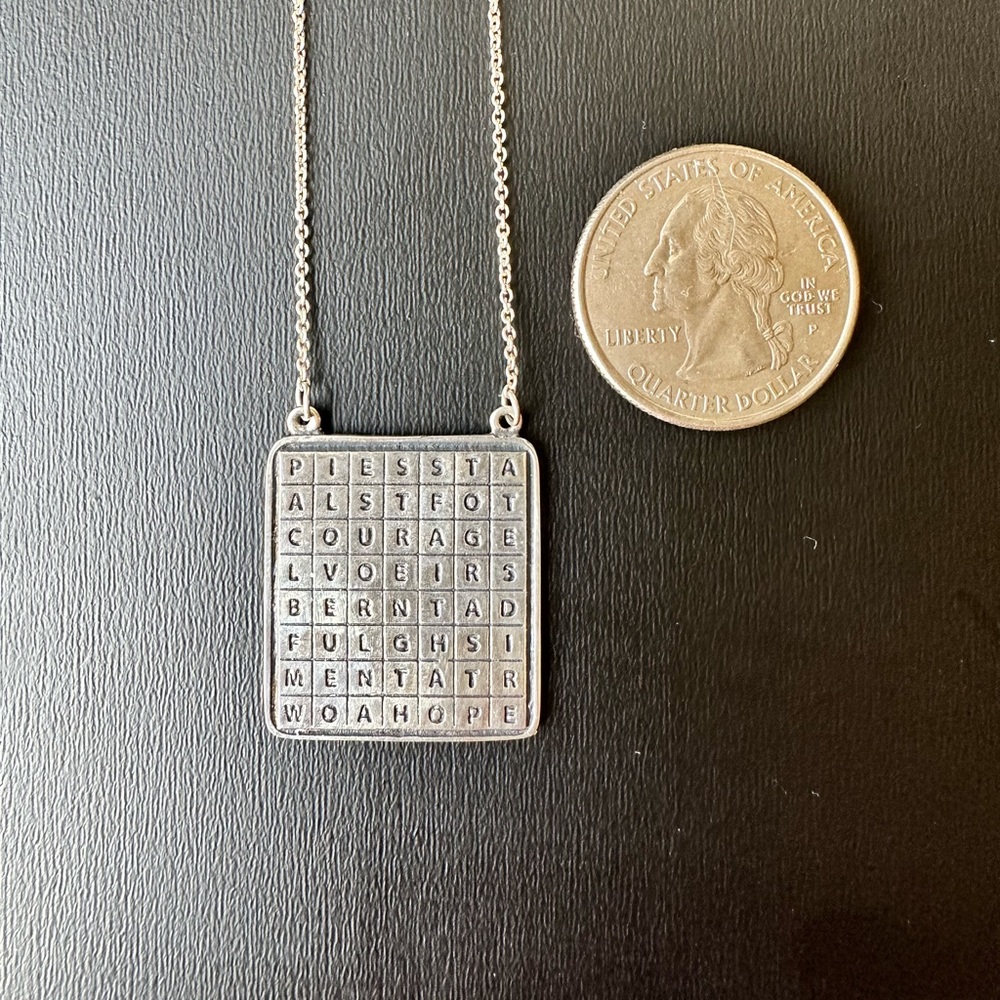 Sterling Silver 925 Inspirational Word Search Puzzle Necklace